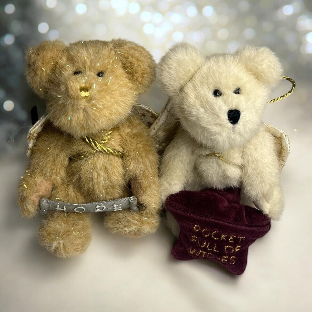 BOYDS BEAR HOPE ANGELBEAR QVC & POCKET FULL OF WISHES‎ CHRISTMAS ORNAMENT LOT 2